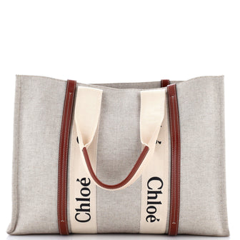 Chloe Woody Tote Canvas with Leather Large