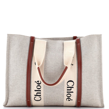 Chloe Woody Tote Canvas with Leather Large
