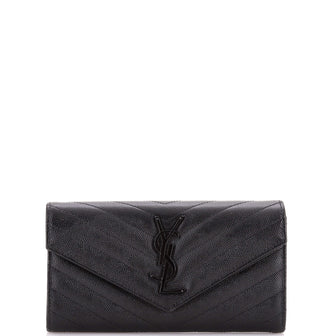Saint Laurent Classic Monogram Flap Wallet Matelasse Chevron Leather Large