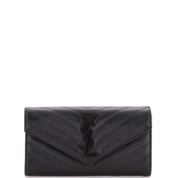 Saint Laurent Classic Monogram Flap Wallet Matelasse Chevron Leather Large
