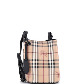 Burberry Lorne Bucket Bag Haymarket Coated Canvas Small