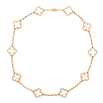 Van Cleef & Arpels Vintage Alhambra 10 Motifs Necklace 18K Yellow Gold and Mother of Pearl
