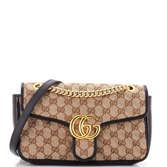 Gucci GG Marmont Flap Bag Diagonal Quilted GG Canvas with Leather Small