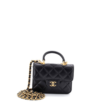 Chanel Top Handle Flap Coin Purse with Chain Quilted Lambskin