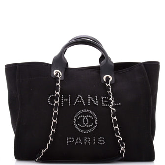 Chanel Deauville Tote Pearl Embellished Canvas Medium