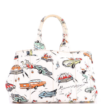 Prada Canapa Convertible Tote Printed Canvas Medium