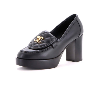 Chanel Women's CC Platform Moccasins Quilted Leather