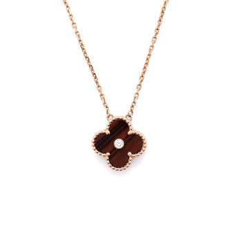Van Cleef & Arpels Vintage Alhambra Pendant Necklace 18K Rose Gold and Tiger Eye with Diamond