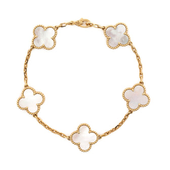 Van Cleef & Arpels Vintage Alhambra 5 Motifs Bracelet 18K Yellow Gold and Mother of Pearl