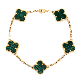 Van Cleef & Arpels Vintage Alhambra 5 Motifs Bracelet 18K Yellow Gold and Malachite