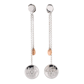 Hermes Ex-Libris Drop Chain Earrings Sterling Silver with 18K Rose Gold