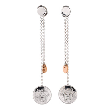 Hermes Ex-Libris Drop Chain Earrings Sterling Silver with 18K Rose Gold