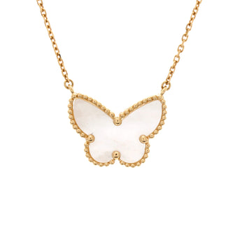 Van Cleef & Arpels Lucky Alhambra Butterfly Pendant Necklace 18K Yellow Gold with Mother of Pearl