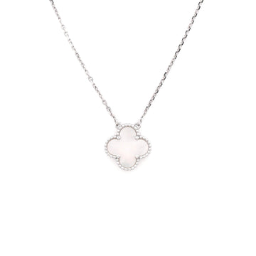 Van Cleef & Arpels Vintage Alhambra Pendant Necklace 18K White Gold and Mother of Pearl