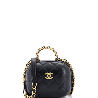 Chanel CC Bubble Top Handle Vanity Case with Chain Quilted Lambskin Small