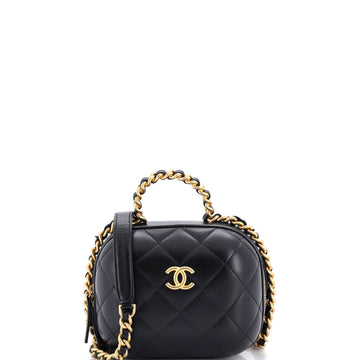 Chanel CC Bubble Top Handle Vanity Case with Chain Quilted Lambskin Small
