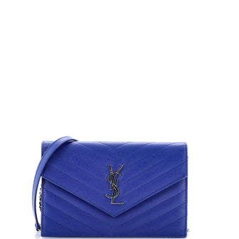 Saint Laurent Classic Monogram Wallet on Chain Matelasse Chevron Leather Small