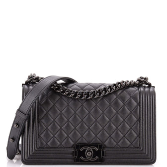 Chanel So Black Boy Flap Bag Quilted Caviar Old Medium