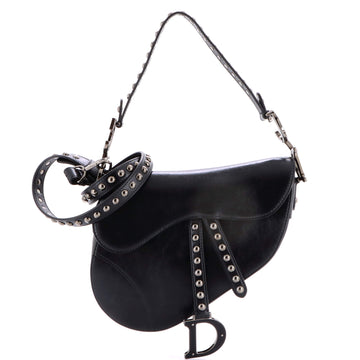 Christian Dior Saddle Handbag with Strap Studded Leather Medium
