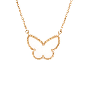 Van Cleef & Arpels Lucky Alhambra Butterfly Pendant Necklace 18K Yellow Gold with Mother of Pearl