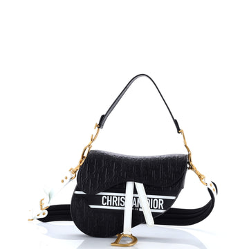 Christian Dior Saddle Handbag Oblique Embossed Calfskin Medium