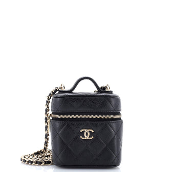 Chanel Handle with Care Vanity Case with Chain Quilted Caviar