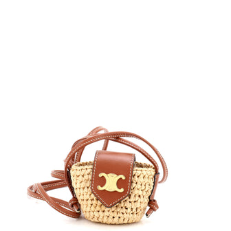 Celine Triomphe Basket Airpods Case Flap Bag Raffia with Leather