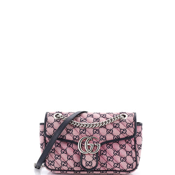 Gucci GG Marmont Flap Bag Diagonal Quilted GG Canvas with Leather Small