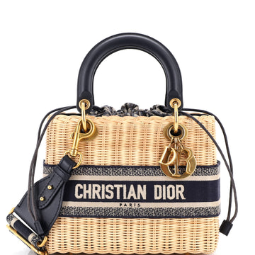 Christian Dior Lady Dior Bag Wicker and Oblique Canvas Medium