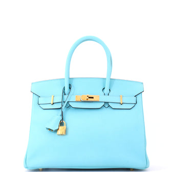 Hermes Birkin Handbag Blue Epsom with Gold Hardware 30