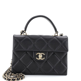 Chanel Retro Twist Top Handle Flap Shoulder Bag Quilted Caviar Small
