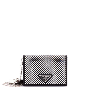 Prada Flap Card Holder with Chain Satin with Crystals