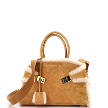 Salvatore Ferragamo Hug Top Handle Bag Suede and Shearling Medium