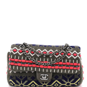 Chanel CC Chain Flap Bag Multicolor Knit Fabric Medium