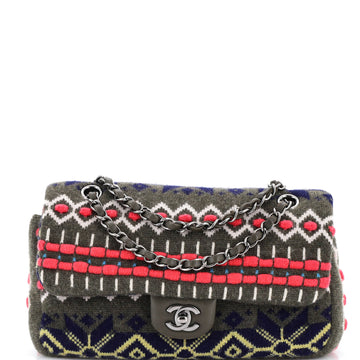 Chanel CC Chain Flap Bag Multicolor Knit Fabric Medium