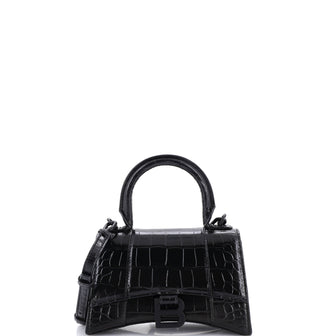 Balenciaga Hourglass Top Handle Bag Crocodile Embossed Leather XS