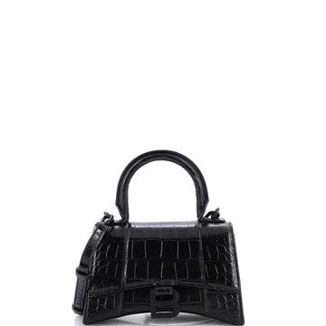 Balenciaga Hourglass Top Handle Bag Crocodile Embossed Leather XS