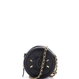 Chanel Filigree Round Clutch with Chain Quilted Caviar Mini