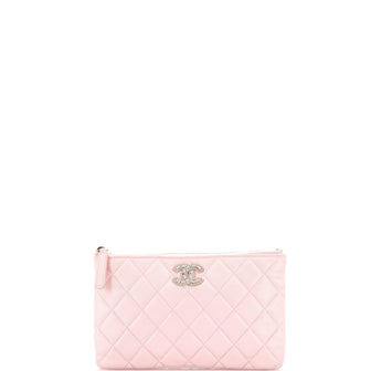 Chanel Crystal Woven CC O Case Pouch Quilted Caviar Small