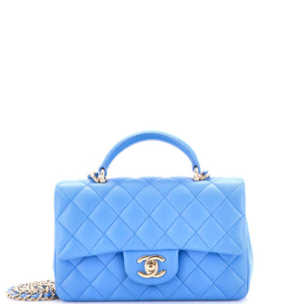 Chanel Classic Single Flap Top Handle Bag Quilted Lambskin Mini