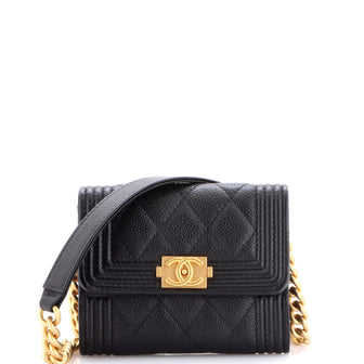Chanel Boy Coin Purse with Chain Quilted Caviar Mini