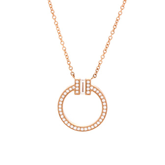 Tiffany & Co. T Circle Pendant Necklace 18K Rose Gold with Diamonds and Center Baguette Diamond Small