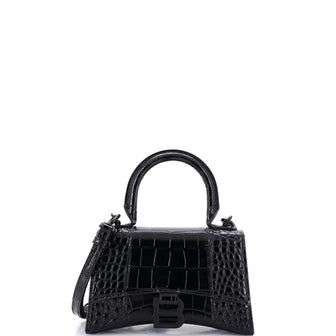 Balenciaga Hourglass Top Handle Bag Crocodile Embossed Leather XS