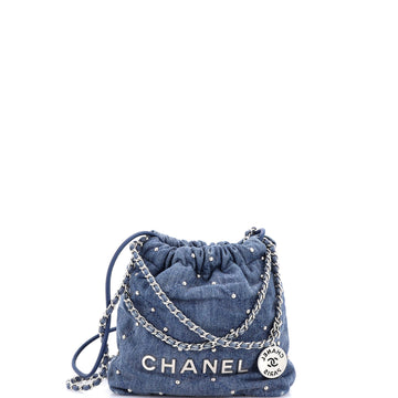 Chanel 22 Chain Hobo Quilted Studded Denim Mini
