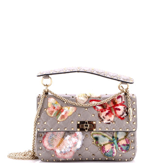 Valentino Garavani Rockstud Spike Flap Bag Sequin Embellished Quilted Leather Medium