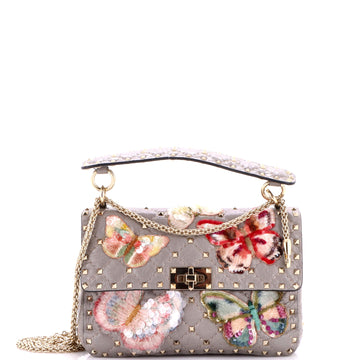 Valentino Garavani Rockstud Spike Flap Bag Sequin Embellished Quilted Leather Medium