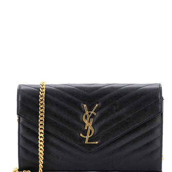 Saint Laurent Classic Monogram Wallet on Chain Matelasse Chevron Leather Medium
