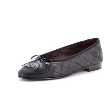 Chanel Women's CC Cap Toe Bow Ballerina Flats Quilted Leather