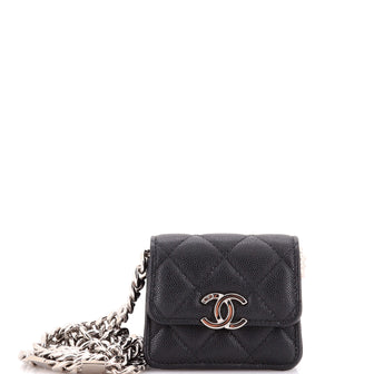 Chanel Coco Enamel Strap Flap Clutch with Chain Quilted Caviar Mini
