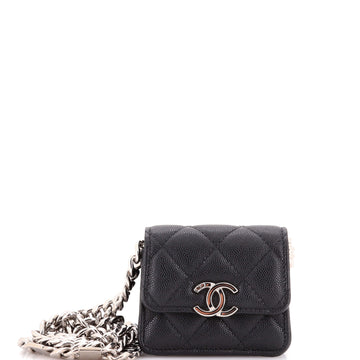 Chanel Coco Enamel Strap Flap Clutch with Chain Quilted Caviar Mini